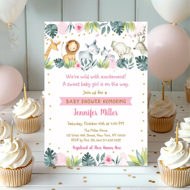 Pink Safari Jungle Animal Baby Shower Invitation (Creator Uploaded)