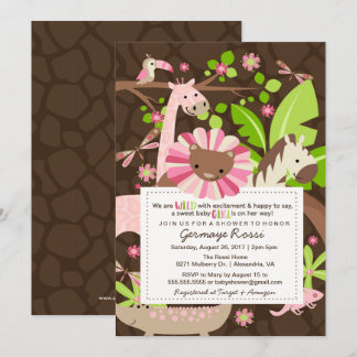 Pink Safari Jungle Baby Girl Shower or Sprinkle Invitation