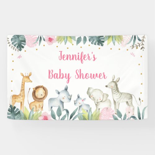 Pink Safari Jungle Baby Shower Banner