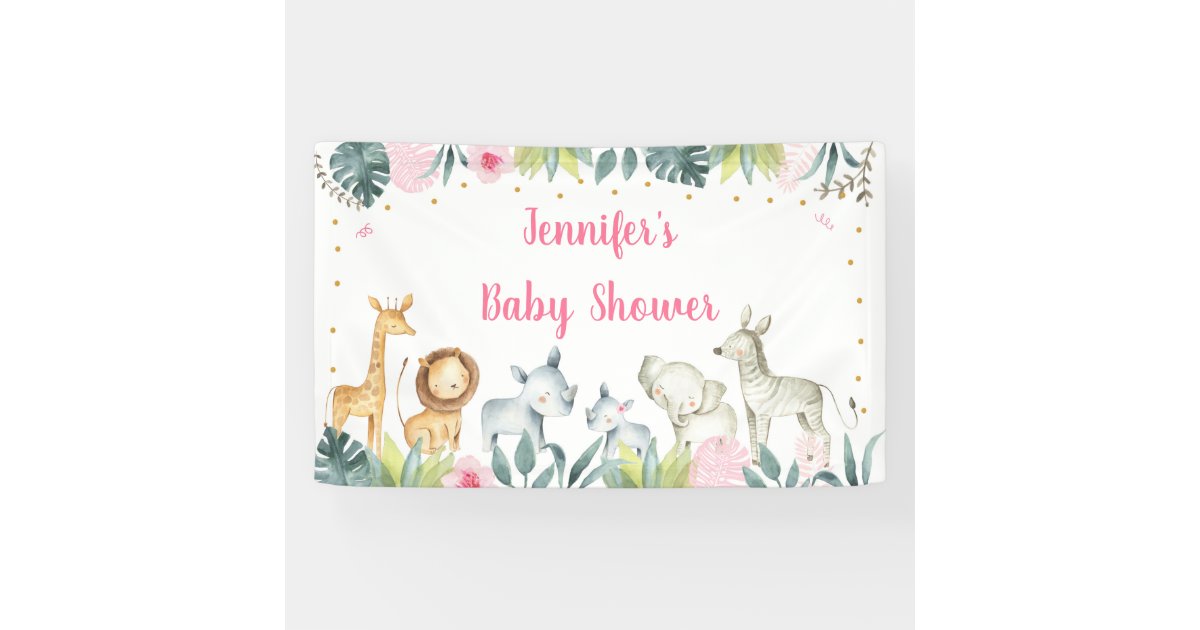 Pink Safari Jungle Baby Shower Banner Zazzle Com
