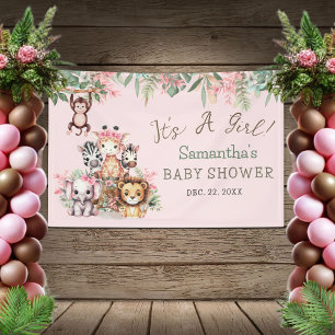 Pink Safari Jungle Baby Shower Banner Girls Theme