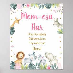 Pink Safari Jungle Baby Shower Mimosa Bar Poster