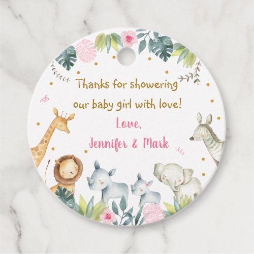 Pink Safari Jungle Baby Shower Thank You Favor Tags