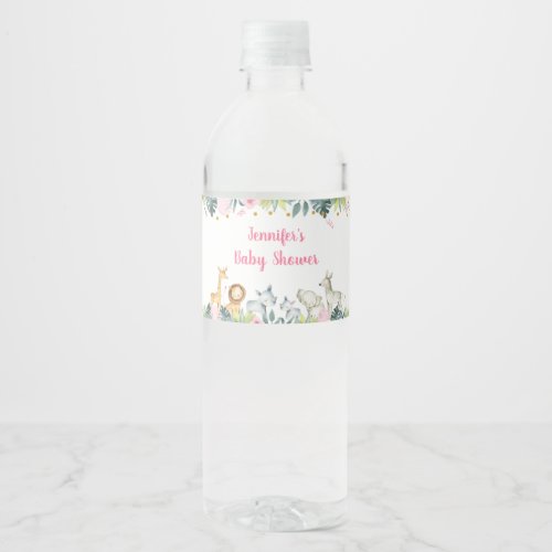 Pink Safari Jungle Baby Shower Water Bottle Label