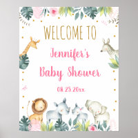 Pink Safari Jungle Baby Shower Welcome Poster