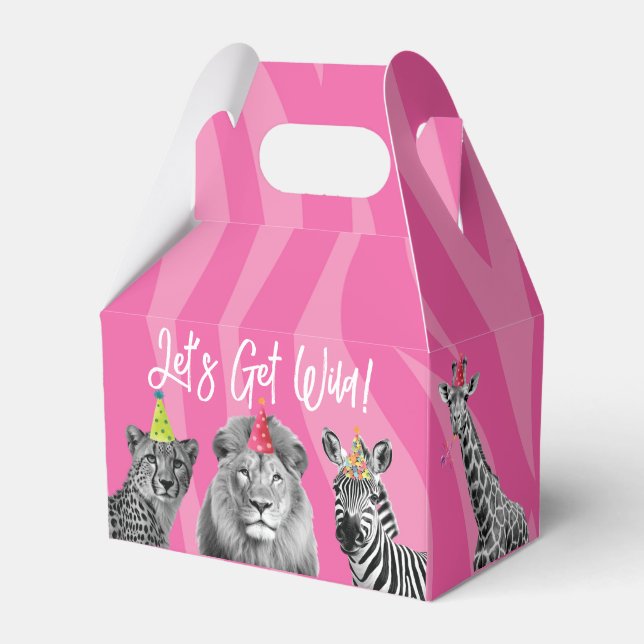 Pink Safari Jungle Calling all Animals Favor Box (Front Side)