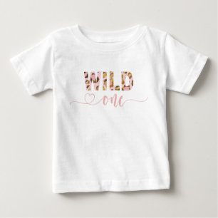 Pink Safari Jungle Leopard Wild One 1st Birthday Baby T-Shirt