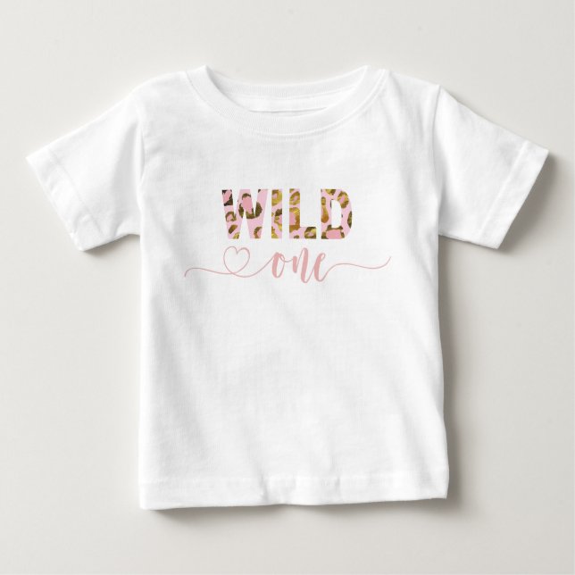 Pink Safari Jungle Leopard Wild One 1st Birthday Baby T-Shirt (Front)