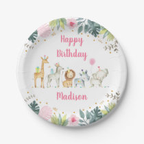 Pink Safari Jungle Party Animal Birthday Paper Plates