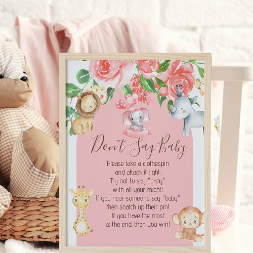 Pink Safari Jungle Theme Shhh Dont Say Baby Poster