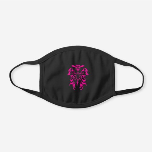 Pink Safari Lion Head Tribal Art Black Cotton Face Mask