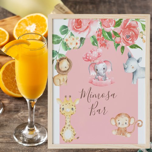 Pink Safari Theme Baby Shower Mimosa Bar Sign