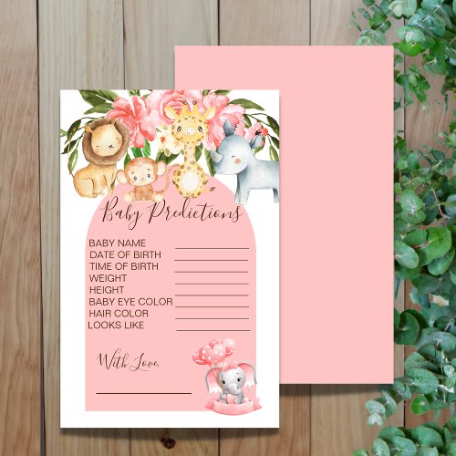 Pink Safari Theme Baby Shower Predictions Game