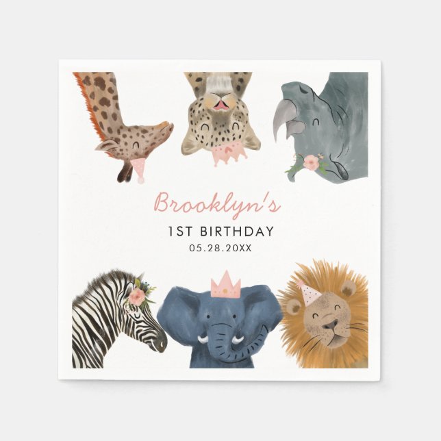 Pink Safari Theme Birthday Party Kids  Napkins (Front)