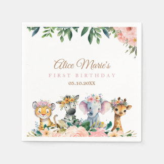 Pink Safari Theme Birthday Party Napkins