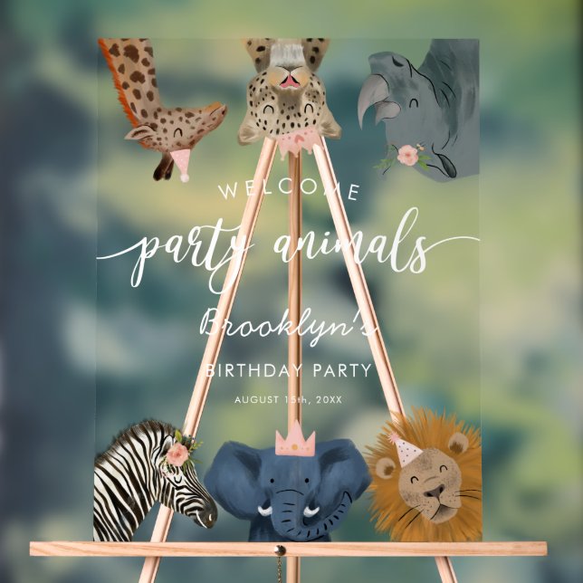 Pink Safari Theme Birthday Party Welcome Sign (Neutral)