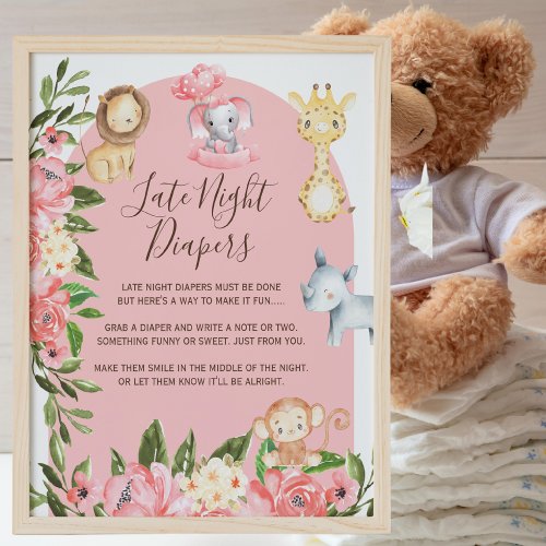 Pink Safari Theme Late Night Diaper Sayings Sign