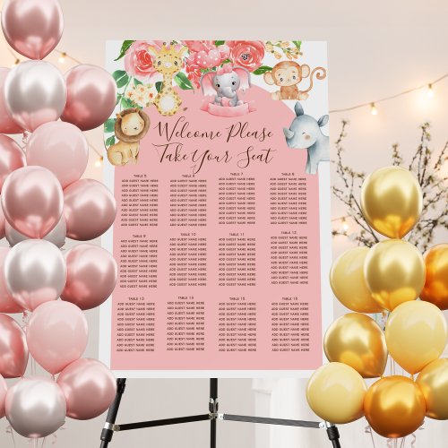 Pink safari theme seating chart sign