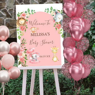 Pink Safari Theme Welcome Sign Baby Girl Shower