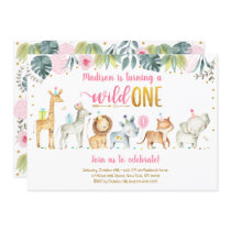 Pink Safari Wild One Birthday Invitation