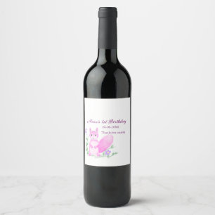 Pink safari Woodland animal birthday add name year Wine Label