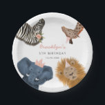 Pink Safari Zoo Animals Birthday Party  Paper Plates<br><div class="desc">Cute safari theme birthday party paper plate featuring illustration of zoo animals (zebra,  giraffe,  elephant,  and lion) with pink flower,  party hats,  and crown. Perfect for a girl's party.</div>