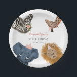 Pink Safari Zoo Animals Birthday Party  Paper Plates<br><div class="desc">Cute safari theme birthday party paper plate featuring illustration of zoo animals (zebra,  giraffe,  elephant,  and lion) with pink flower,  party hats,  and crown. Perfect for a girl's party.</div>