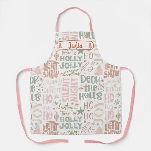 Pink Sage Boho Christmas Sayings Personalized Apron