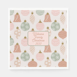 Pink Sage Boho Ornaments Personalized Christmas Napkins