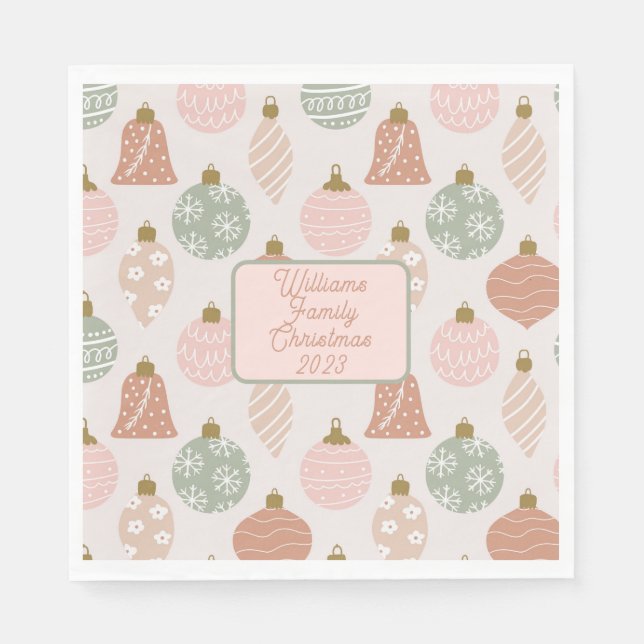 Pink Sage Boho Ornaments Personalized Christmas Napkins (Front)