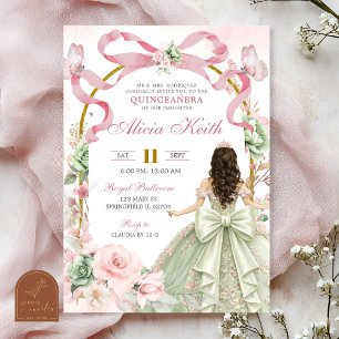 Pink Sage Bow Coquette Butterfly Princess Quin Invitation