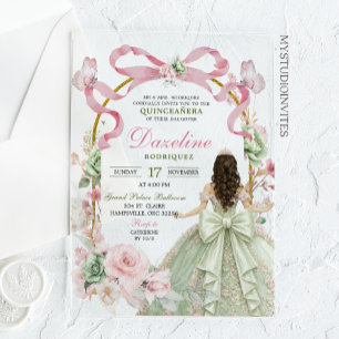 Pink Sage Bow Coquette Butterfly Quinceañera Acrylic Invitations