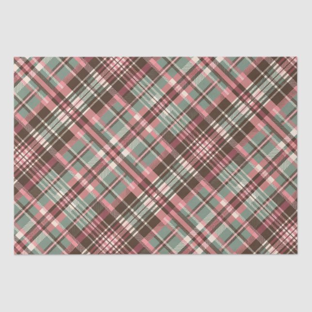 Pink, Sage & Chocolate Plaid  Tissue Paper (Front)