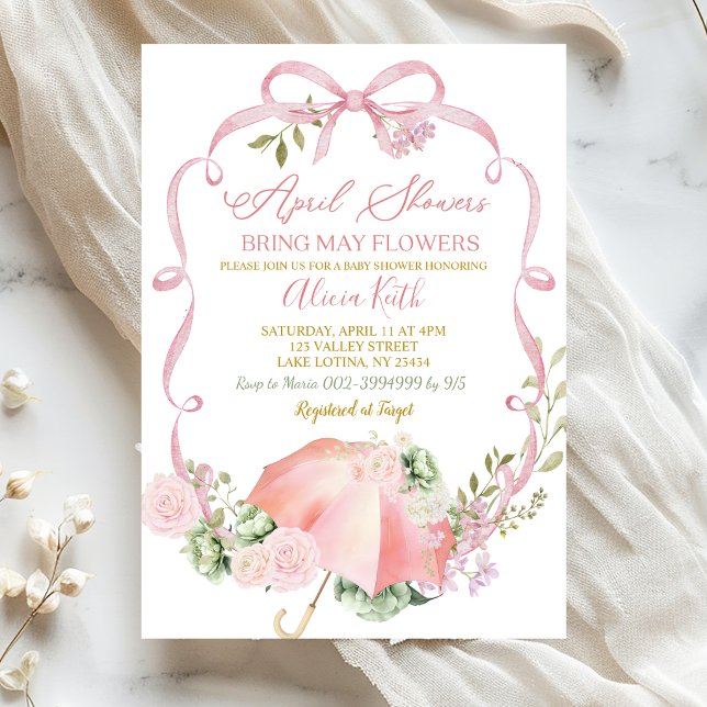 Pink Sage Floral Bow Coquette April Shower Invitation (Creator Uploaded)