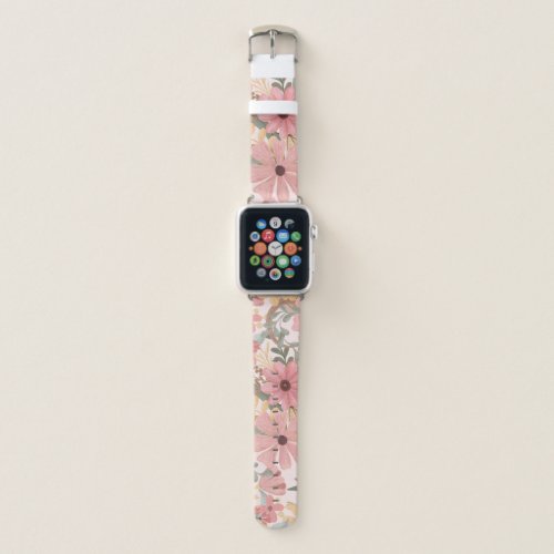 Pink Sage Green Floral Leaves Watercolor Pattern Apple Watch Band