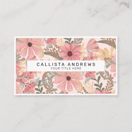 Pink Sage Green Floral Leaves Watercolor Pattern Business Card