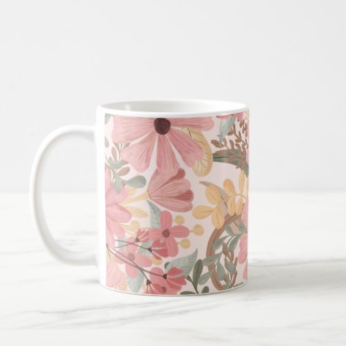 Pink Sage Green Floral Leaves Watercolor Pattern Coffee Mug