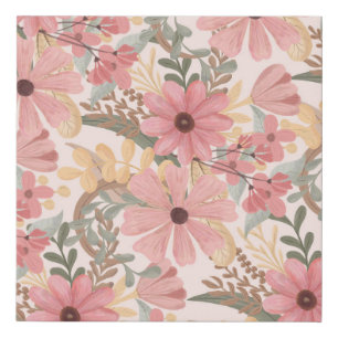 Pink Sage Green Floral Leaves Watercolor Pattern Faux Canvas Print