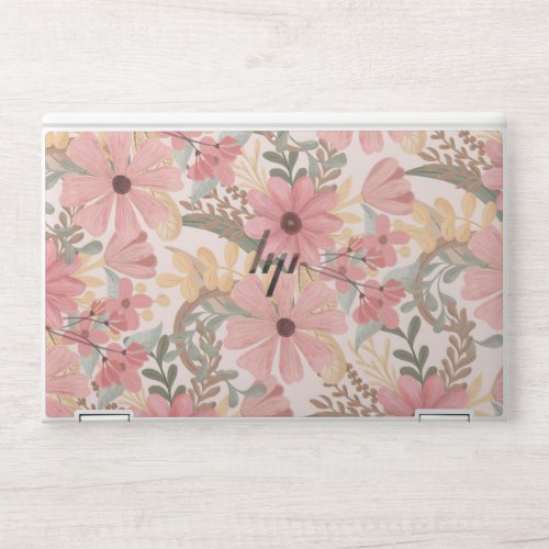 Pink Sage Green Floral Leaves Watercolor Pattern HP Laptop Skin