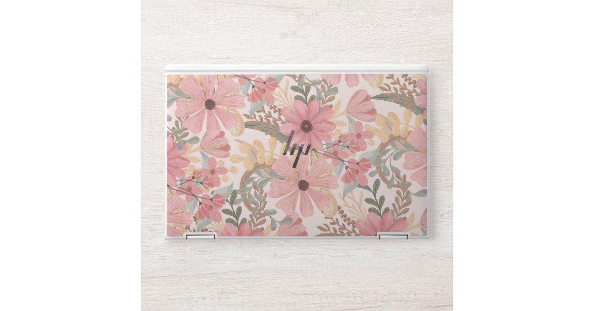 Pink Sage Green Floral Leaves Watercolor Pattern HP Laptop Skin | Zazzle