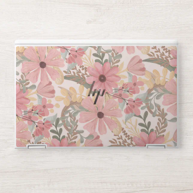 Pink Sage Green Floral Leaves Watercolor Pattern HP Laptop Skin | Zazzle