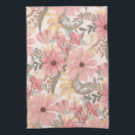 Pink Sage Green Floral Leaves Watercolor Pattern Kitchen Towel<br><div class="desc">This elegant and feminine pattern is perfect for the stylish and trendy woman. It features hand-painted watercolor coral pink, medium pink, chestnut brown, golden yellow, and forest green flowers and leaves on top of a blush pink background. It's country, pretty, cute, unique, artsy, and modern; the perfect complement to your...</div>