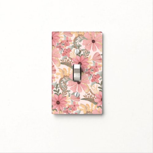 Pink Sage Green Floral Leaves Watercolor Pattern Light Switch Cover