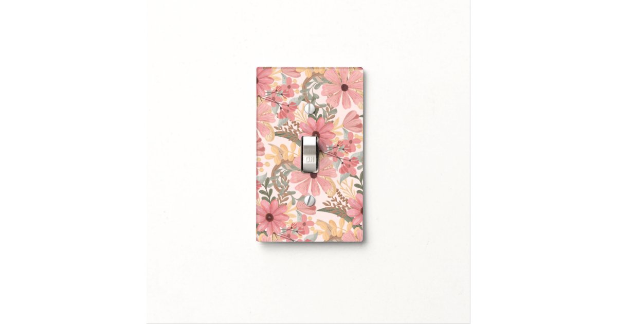 Pink Sage Green Floral Leaves Watercolor Pattern Light Switch Cover ...