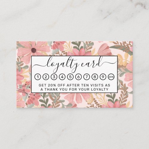 Pink Sage Green Floral Leaves Watercolor Pattern Loyalty Card