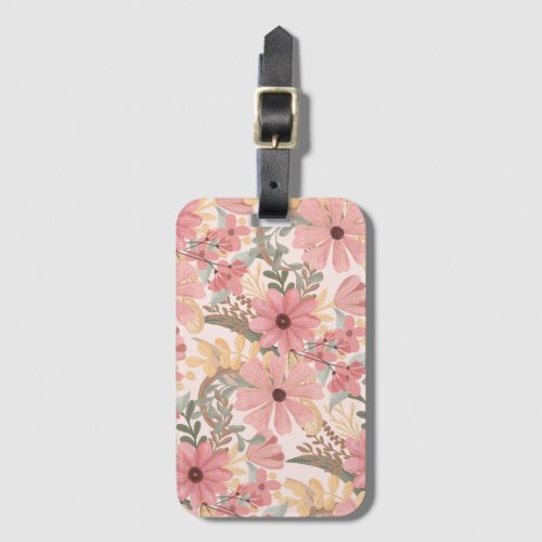 Pink Sage Green Floral Leaves Watercolor Pattern Luggage Tag