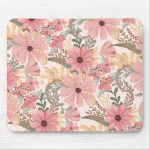 Pink Sage Green Floral Leaves Watercolor Pattern Mouse Pad