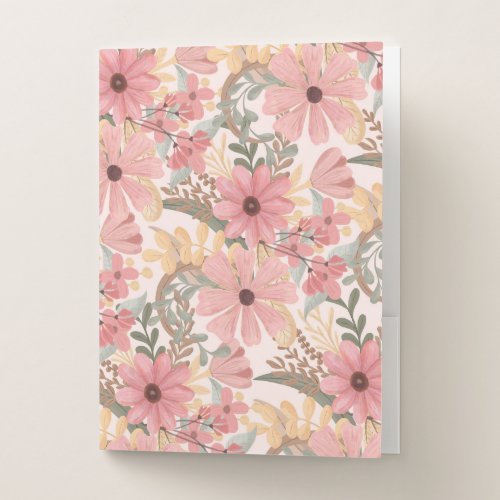 Pink Sage Green Floral Leaves Watercolor Pattern Pocket Folder