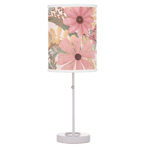 Pink Sage Green Floral Leaves Watercolor Pattern Table Lamp