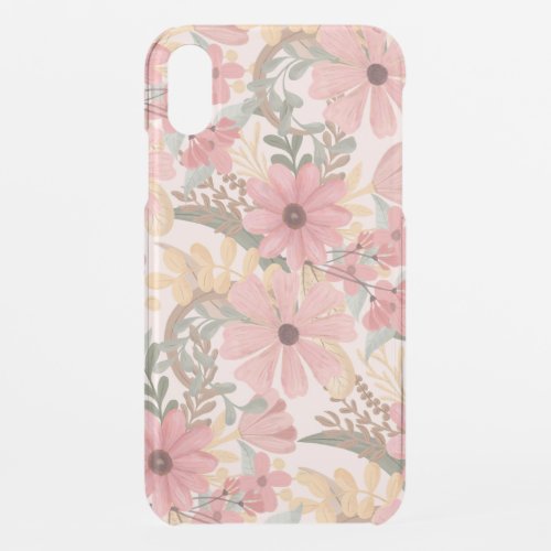 Pink Sage Green Floral Leaves Watercolor Pattern iPhone XR Case